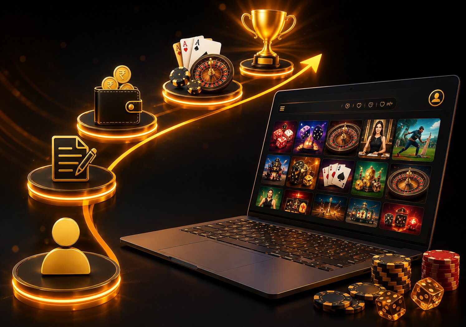 FairPlay registration page displayed on a laptop with casino chips beside the screen.